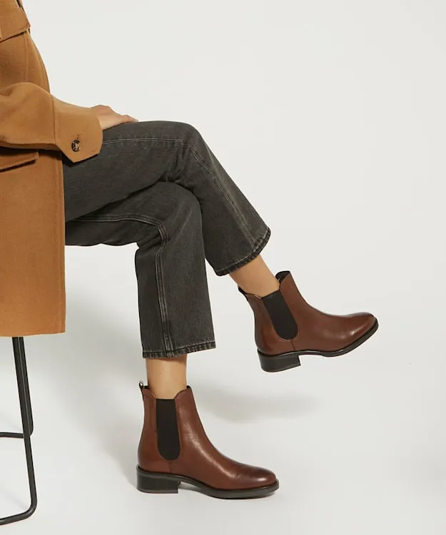 Women Dune London Chelsea Boots BurnishedDetail Leather Chelsea Boots Brown