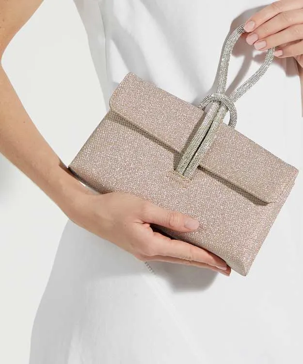 Women Dune London Clutch Bags DiamanteLoopHandle Grab Bag Metallic