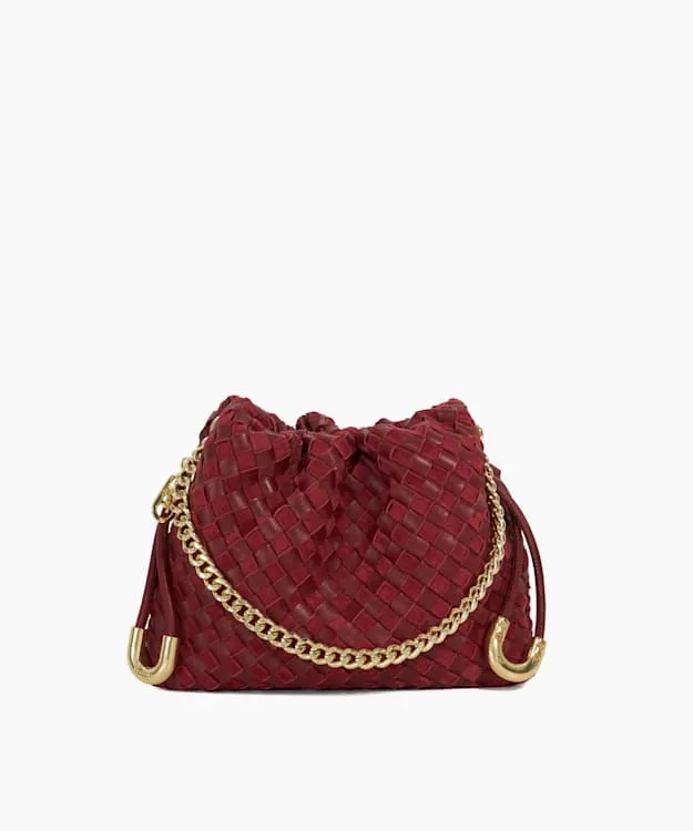 Women Dune London Crossbody Bags Small Drawstring Woven Leather Bag Red