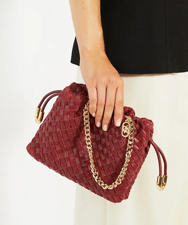Women Dune London Crossbody Bags Small Drawstring Woven Leather Bag Red