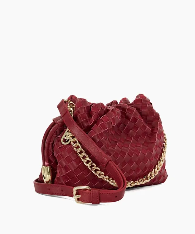 Women Dune London Crossbody Bags Small Drawstring Woven Leather Bag Red