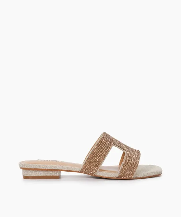 Women Dune London Flat Sandals Smart Slider Sandals Metallic