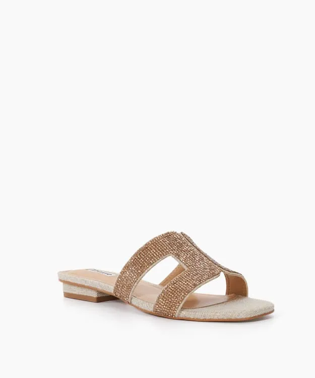 Women Dune London Flat Sandals Smart Slider Sandals Metallic