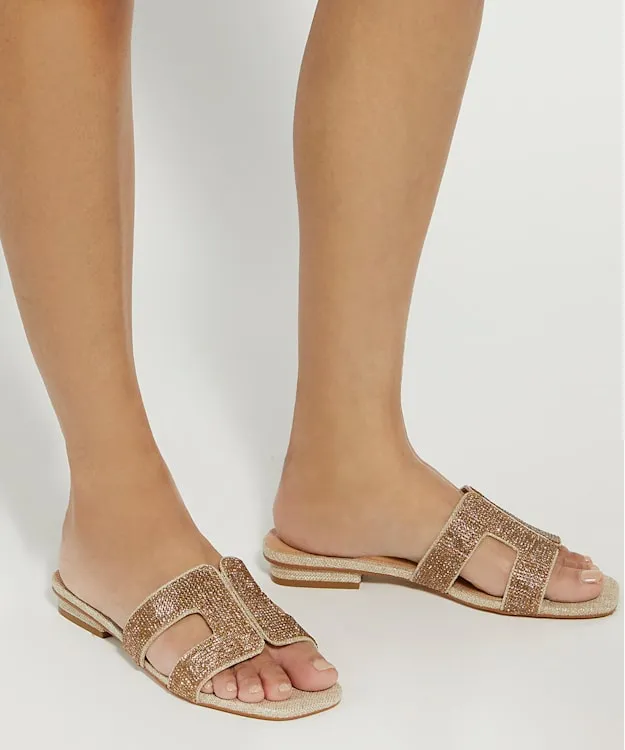 Women Dune London Flat Sandals Smart Slider Sandals Metallic