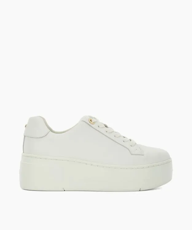 Women Dune London Flat Shoes Lace Up Flatform Trainers White
