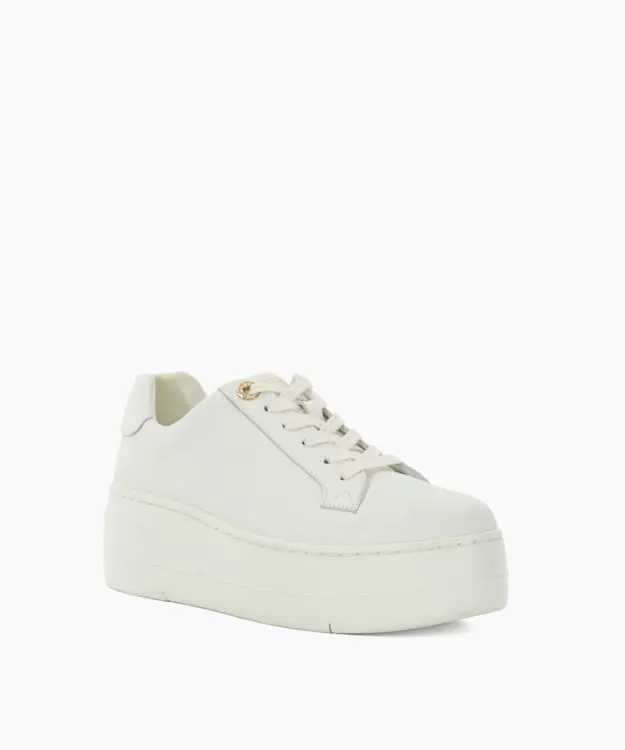 Women Dune London Flat Shoes Lace Up Flatform Trainers White