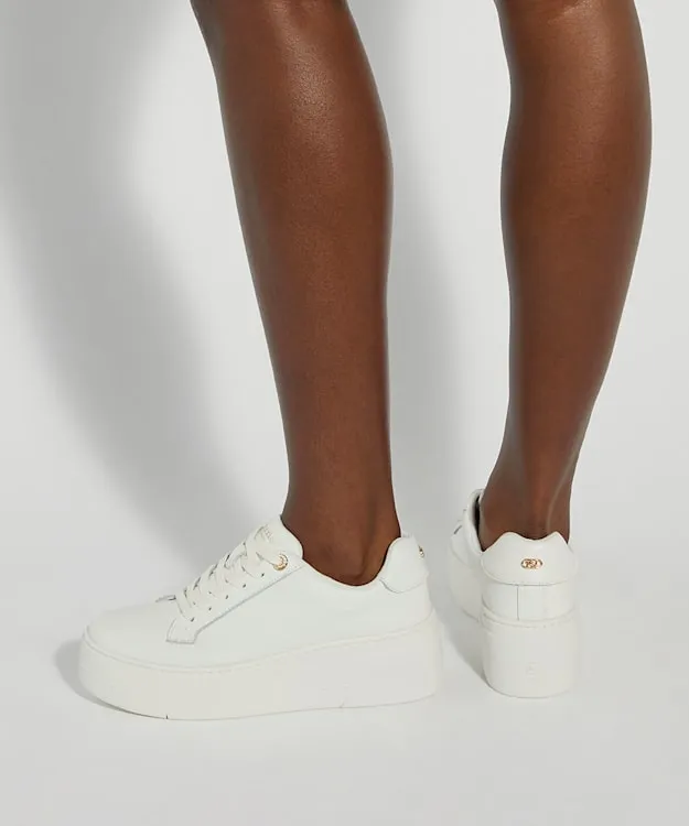 Women Dune London Flat Shoes Lace Up Flatform Trainers White