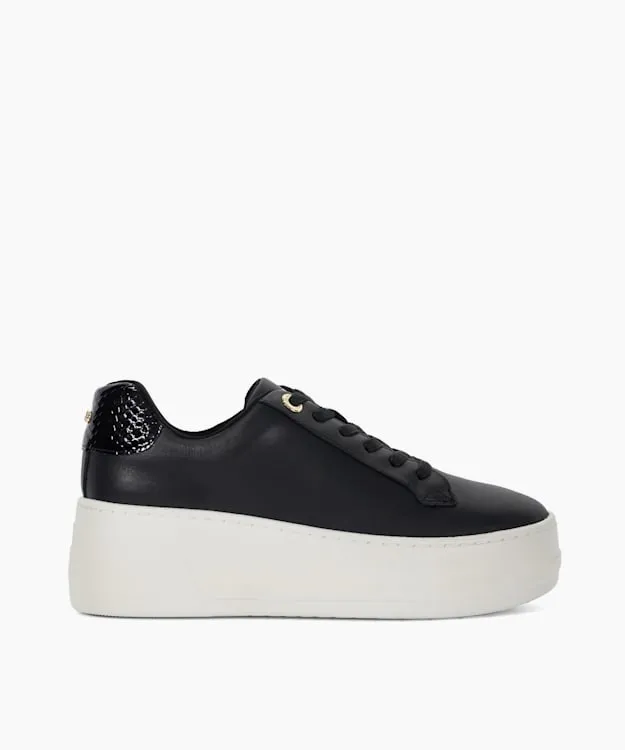 Women Dune London Flat Shoes Leather Flatform Trainers Black Leather