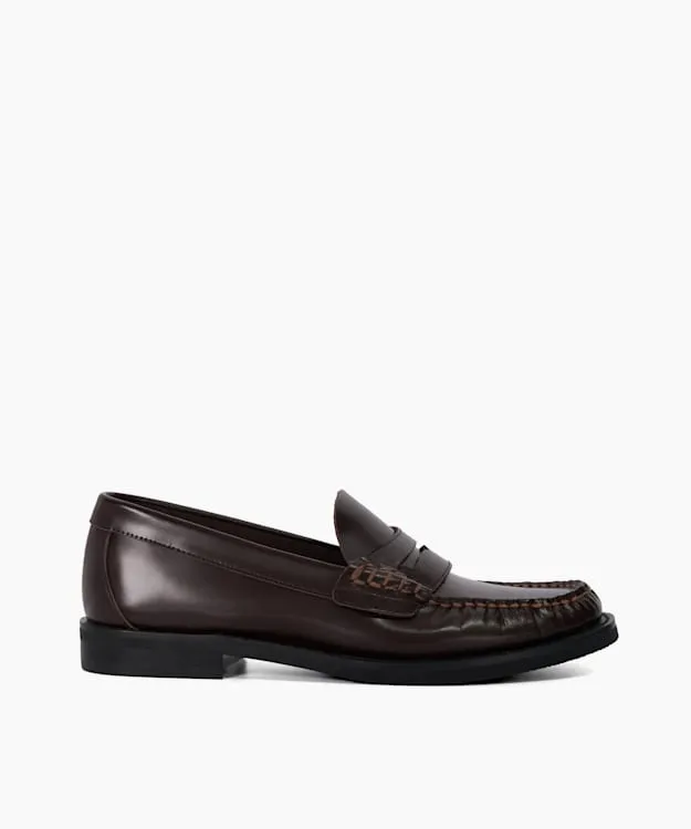 Women Dune London Flat Shoes Leather Penny Loafers Red
