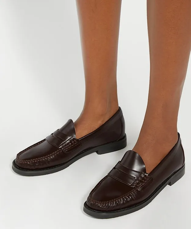 Women Dune London Flat Shoes Leather Penny Loafers Red