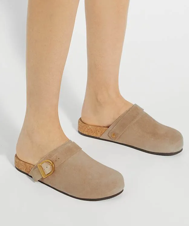 Women Dune London Flat Shoes Suede Clogs Neutral