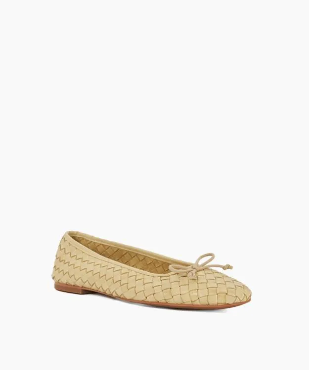 Women Dune London Flat Shoes Woven Leather Bow Detail Ballet Pumps Yellow