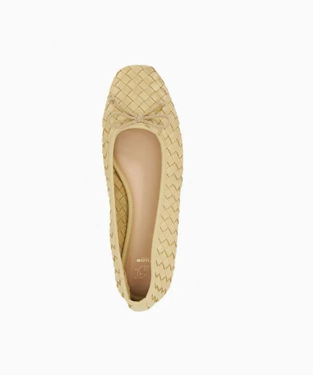 Women Dune London Flat Shoes Woven Leather Bow Detail Ballet Pumps Yellow