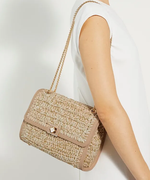 Women Dune London Handbags Lurex Thread Raffia Shoulder Bag Pink
