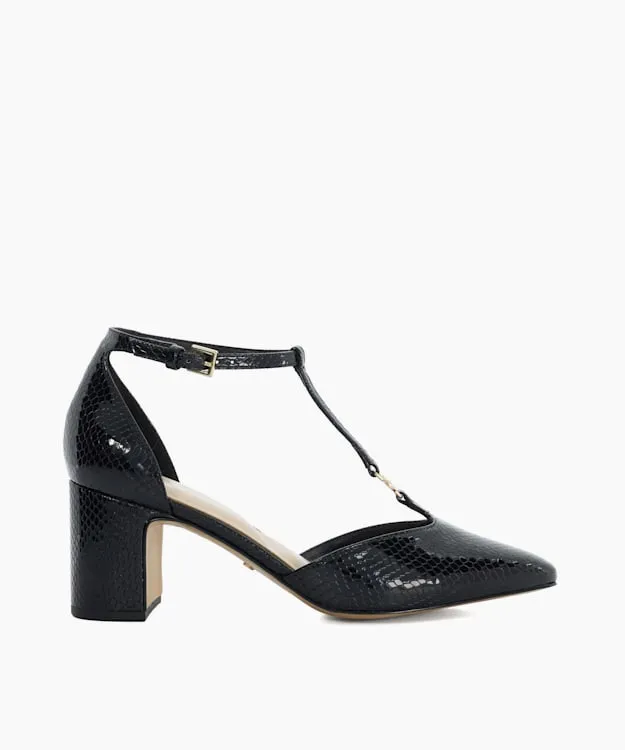 Women Dune London Heels Almond Toe Block Heel Shoes Black
