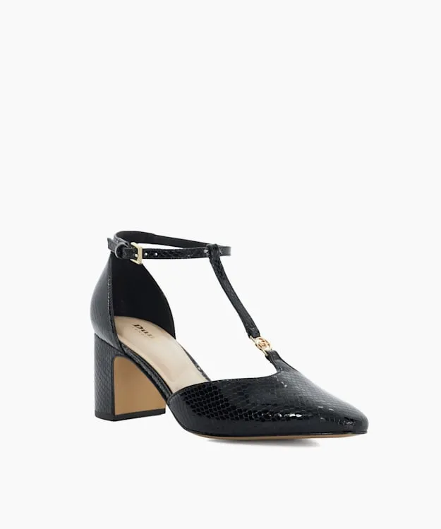 Women Dune London Heels Almond Toe Block Heel Shoes Black