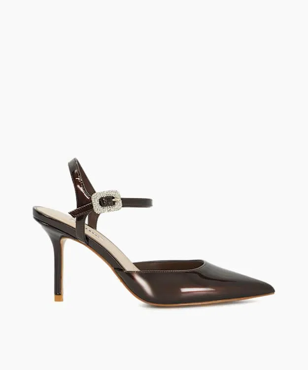 Women Dune London Heels BuckleDetail Heeled Courts Brown Synthetic