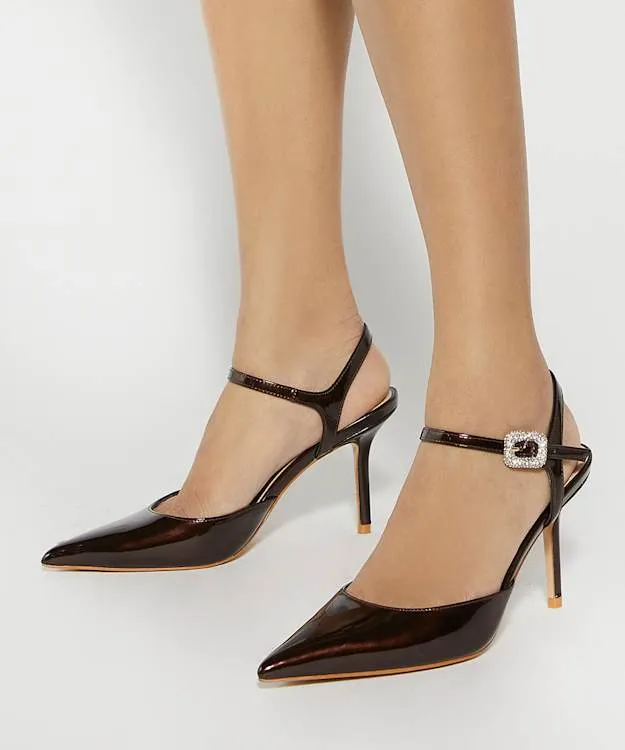 Women Dune London Heels BuckleDetail Heeled Courts Brown Synthetic