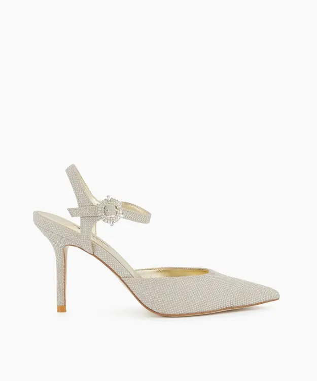 Women Dune London Heels Buckle Detail Metallic Heeled Courts Metallic Synthetic