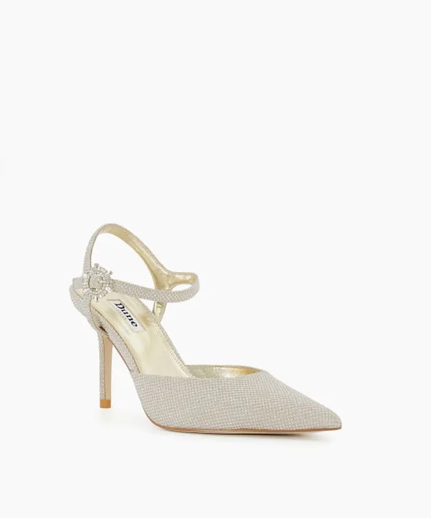 Women Dune London Heels Buckle Detail Metallic Heeled Courts Metallic Synthetic