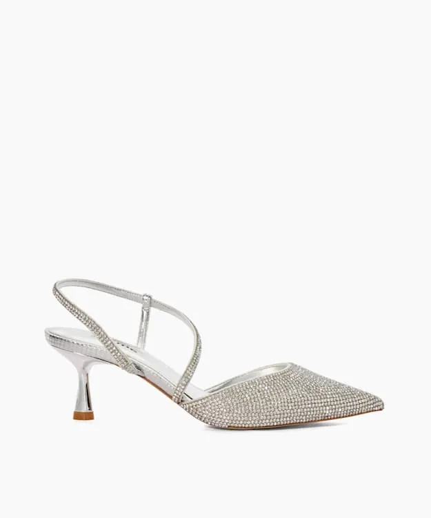 Women Dune London Heels Hotfix Kitten Heel Slingbacks Metallic