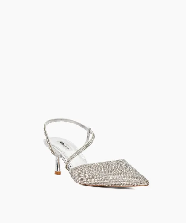 Women Dune London Heels Hotfix Kitten Heel Slingbacks Metallic