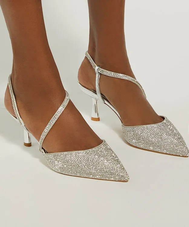 Women Dune London Heels Hotfix Kitten Heel Slingbacks Metallic