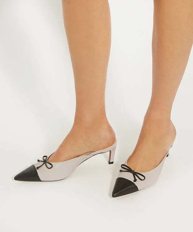 Women Dune London Heels Leather Pointed Toe Slip On Heels Neutral