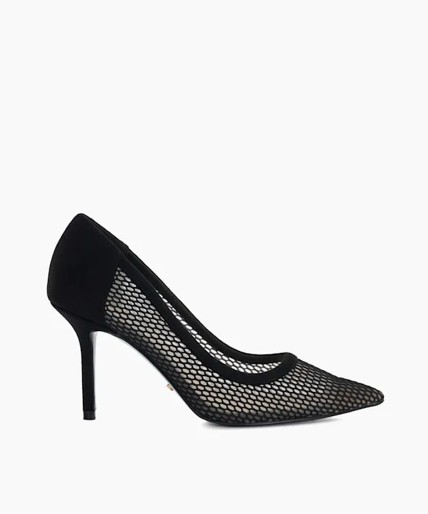 Women Dune London Heels Pointed Toe Mesh Court Shoes Black