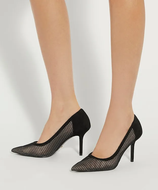 Women Dune London Heels Pointed Toe Mesh Court Shoes Black