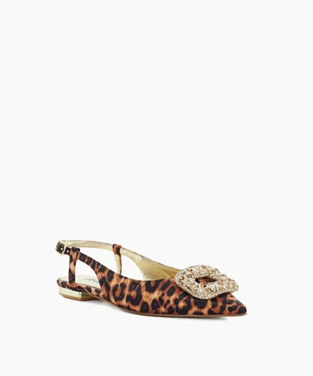 Women Dune London Heels Solitaire Sling Back Flats Animal