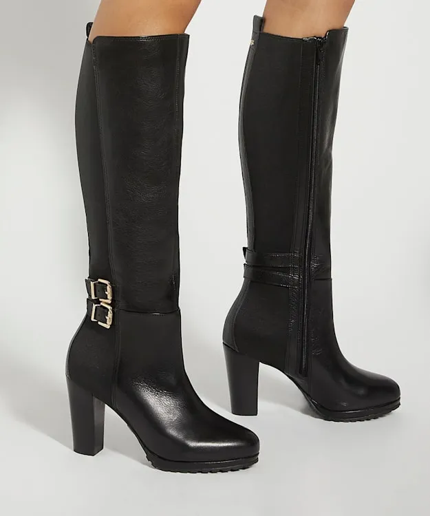 Women Dune London Knee High Boots Almond Toe Platform Knee High Boots Black