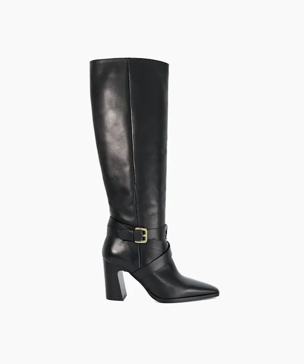 Women Dune London Knee High Boots Block Heel Knee High Boots Black Leather