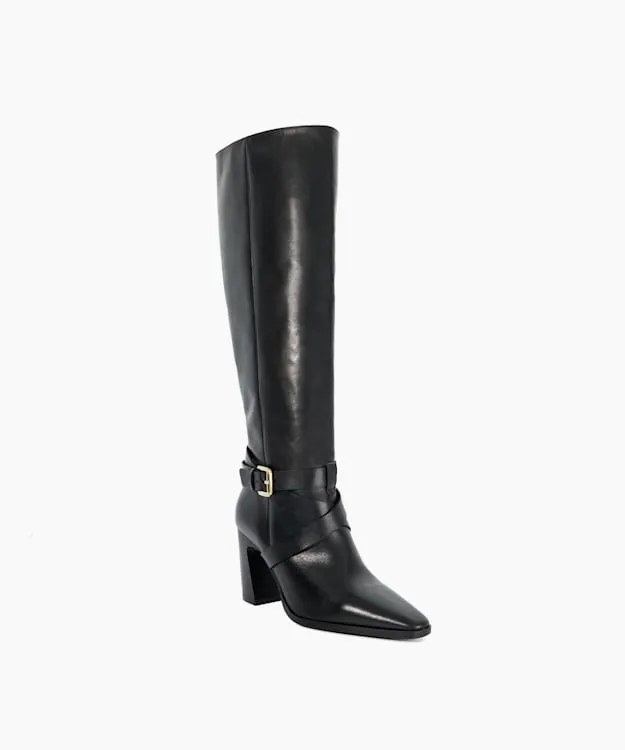 Women Dune London Knee High Boots Block Heel Knee High Boots Black Leather