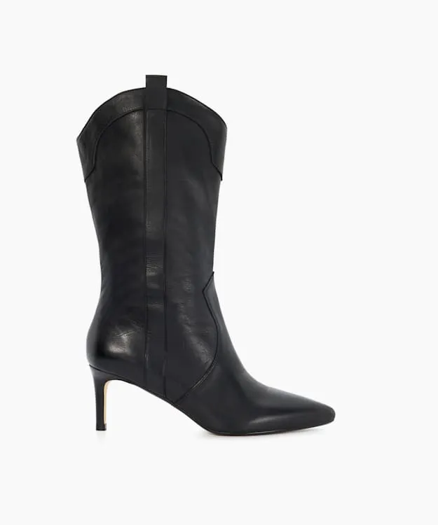 Women Dune London Knee High Boots Pointed Toe Mid Calf Western Boots Black