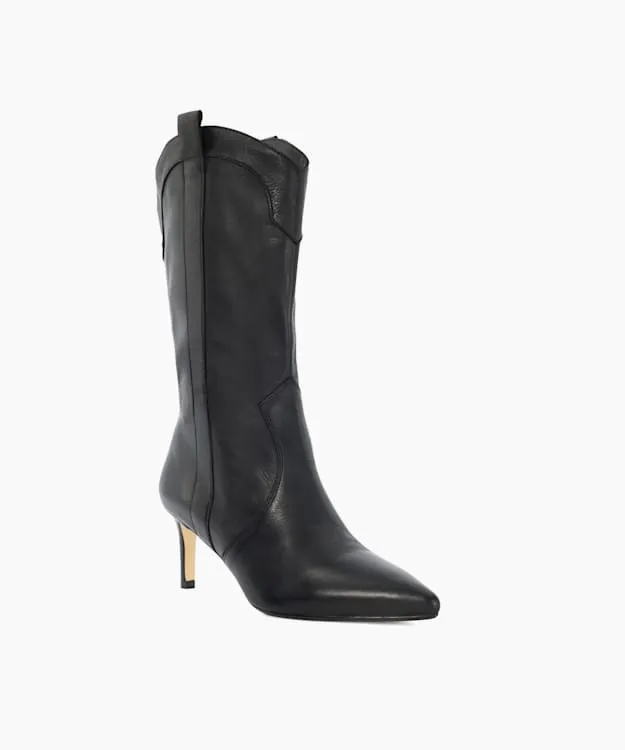 Women Dune London Knee High Boots Pointed Toe Mid Calf Western Boots Black