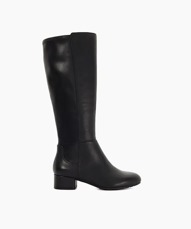 Women Dune London Knee High Boots Wide Fit Stretch KneeHigh Boots Black Leather