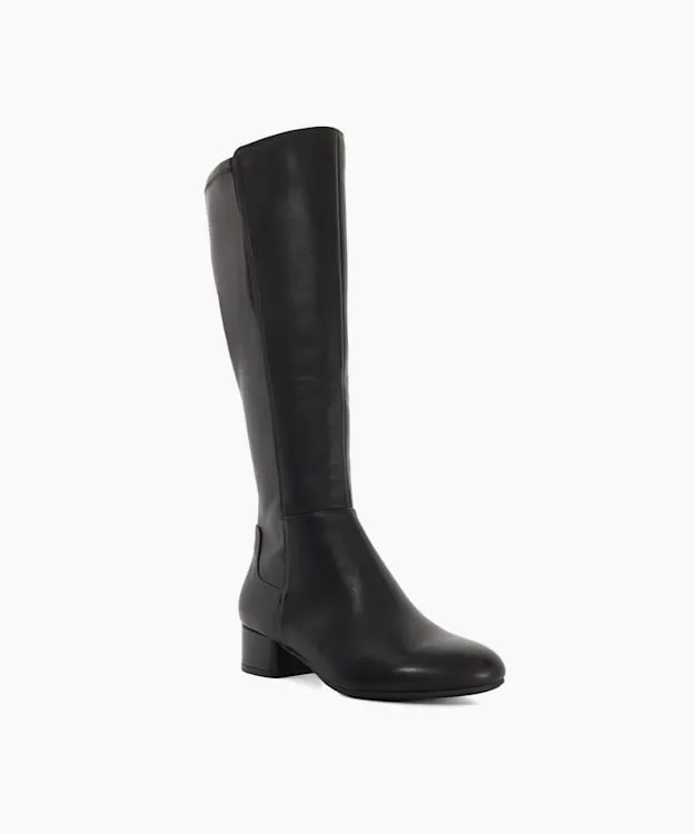 Women Dune London Knee High Boots Wide Fit Stretch KneeHigh Boots Black Leather
