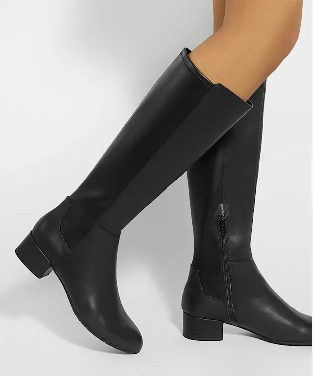 Women Dune London Knee High Boots Wide Fit Stretch KneeHigh Boots Black Leather