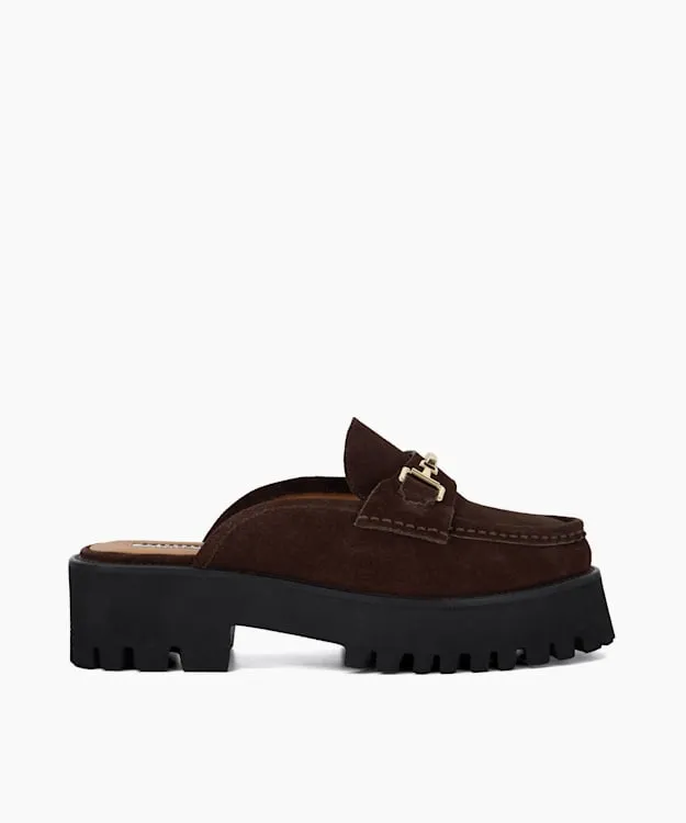 Women Dune London Loafers Chunky Branded Snaffle Trim Backless Loafer Brown