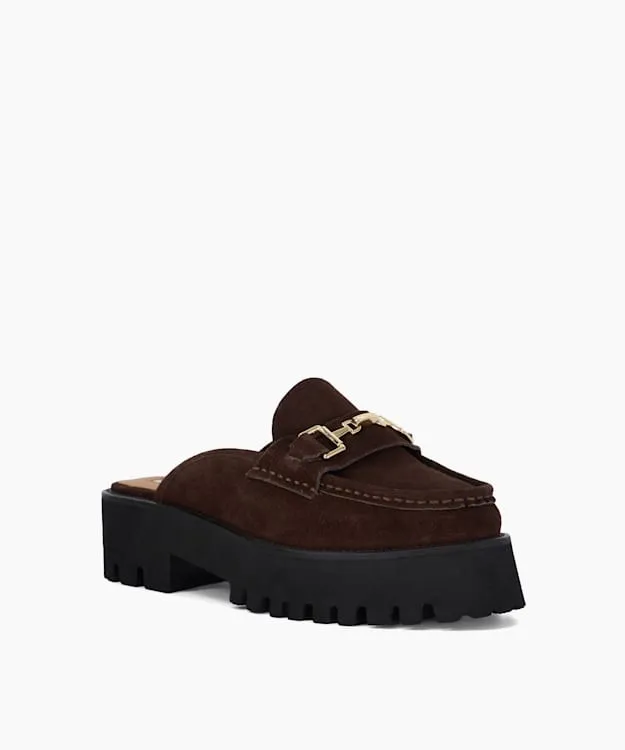 Women Dune London Loafers Chunky Branded Snaffle Trim Backless Loafer Brown