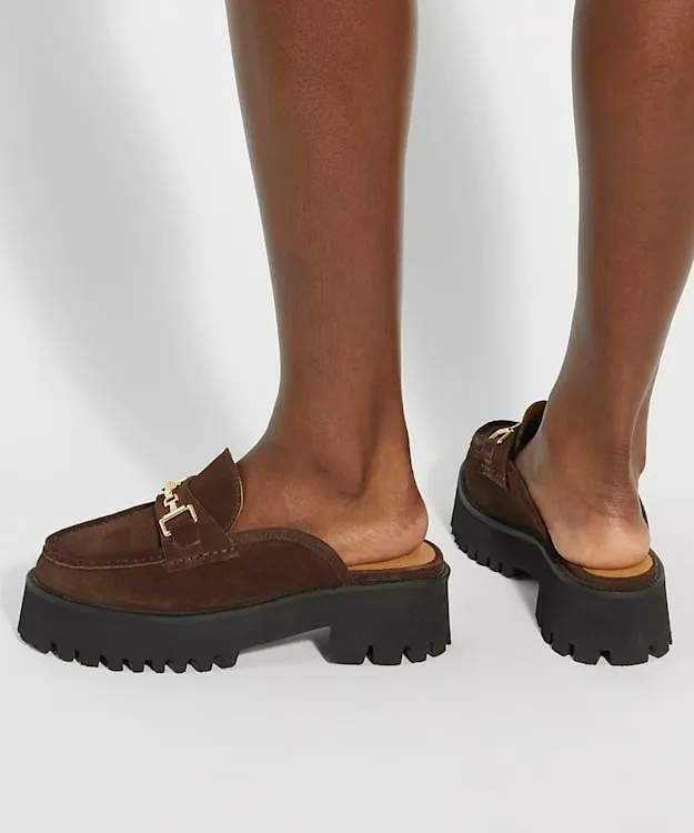 Women Dune London Loafers Chunky Branded Snaffle Trim Backless Loafer Brown