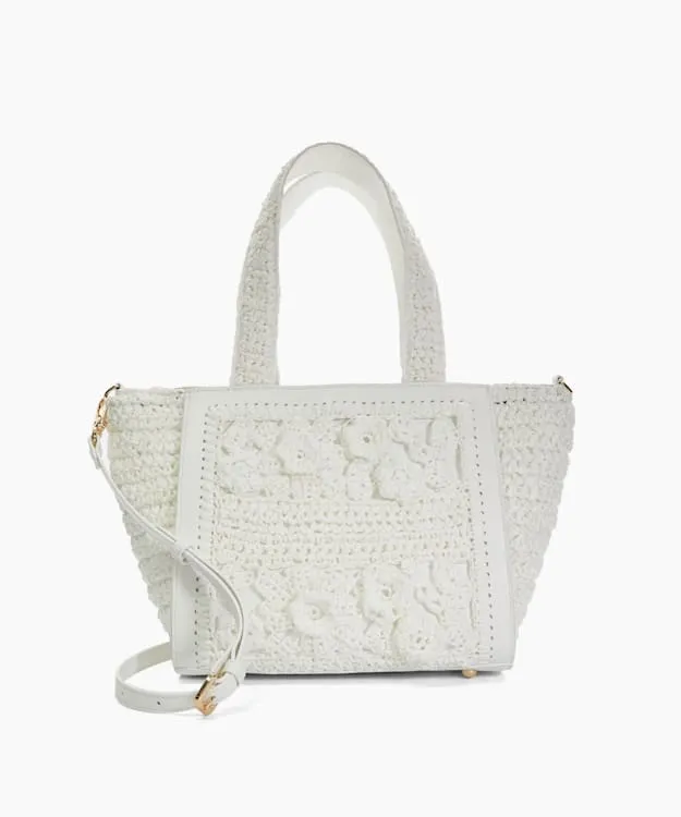 Women Dune London Tote Bags Floral Raffia Tote Bag White