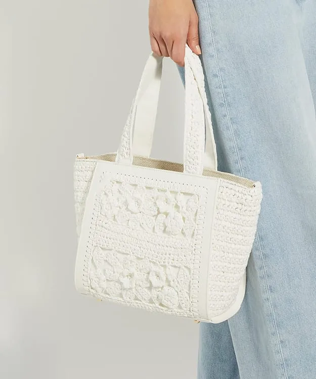 Women Dune London Tote Bags Floral Raffia Tote Bag White