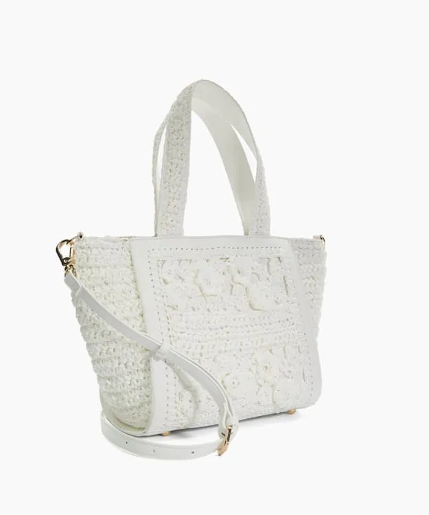 Women Dune London Tote Bags Floral Raffia Tote Bag White