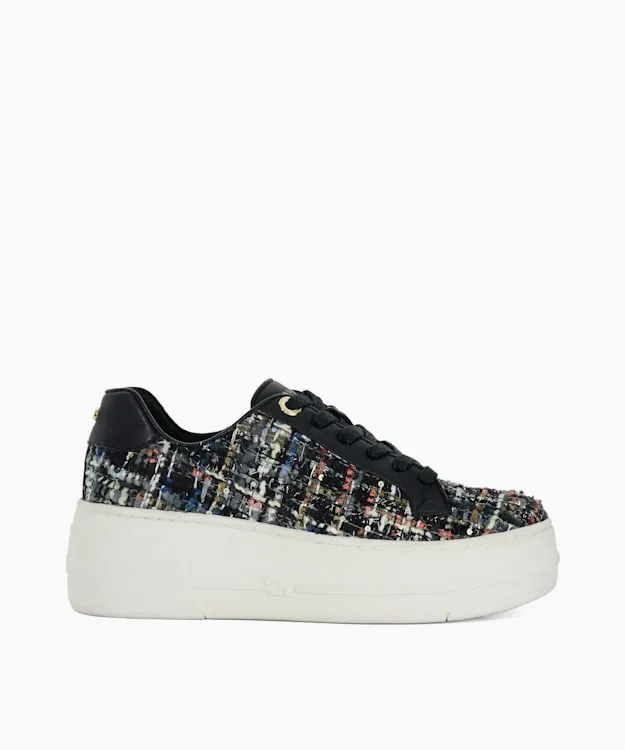 Women Dune London Trainers Lace Up Flatform Trainers Black Fabric