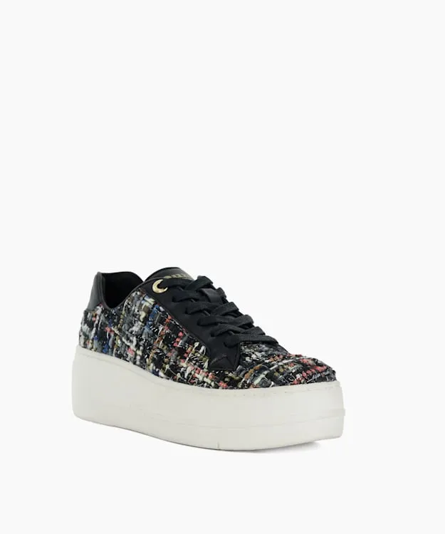 Women Dune London Trainers Lace Up Flatform Trainers Black Fabric