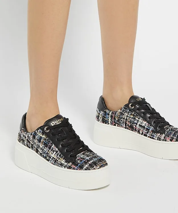 Women Dune London Trainers Lace Up Flatform Trainers Black Fabric