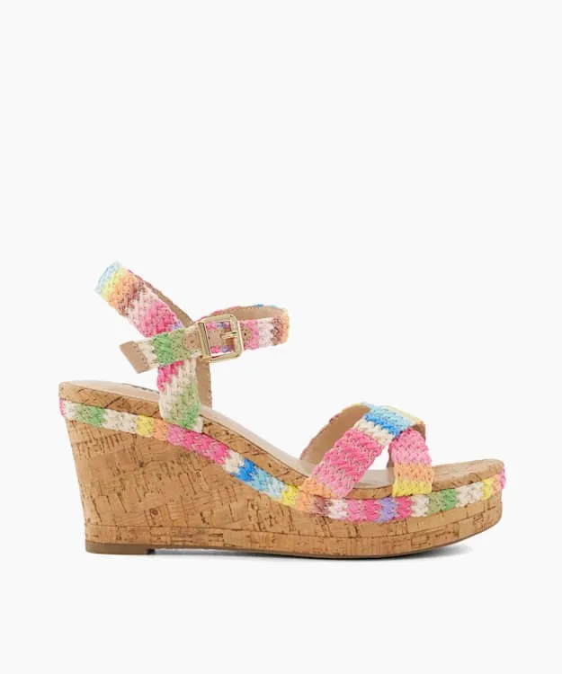 Women Dune London Wedge Sandals BraidedCrossStrap CorkWedge Sandals Multi