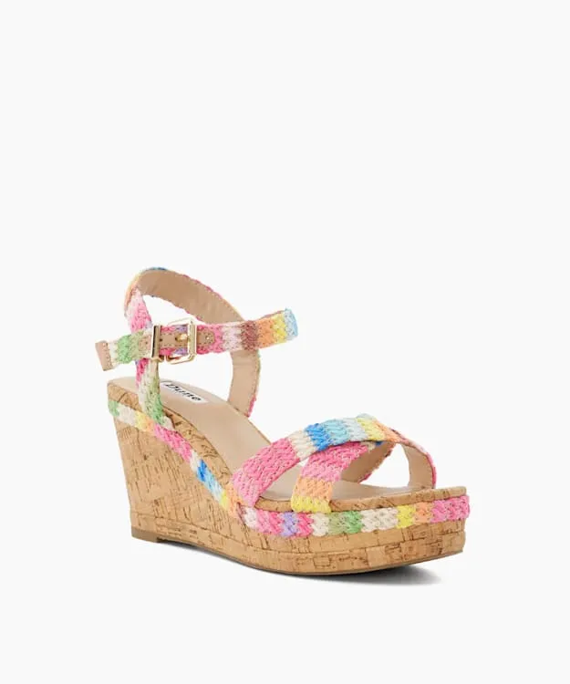 Women Dune London Wedge Sandals BraidedCrossStrap CorkWedge Sandals Multi